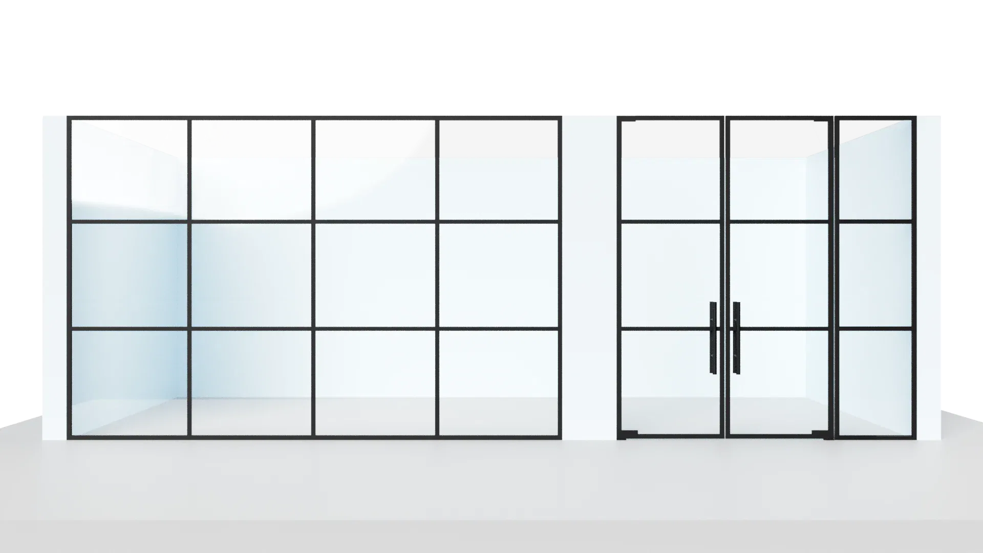 High-quality commercial glass door with sleek black frame, perfect for business entrances and custom interiors.