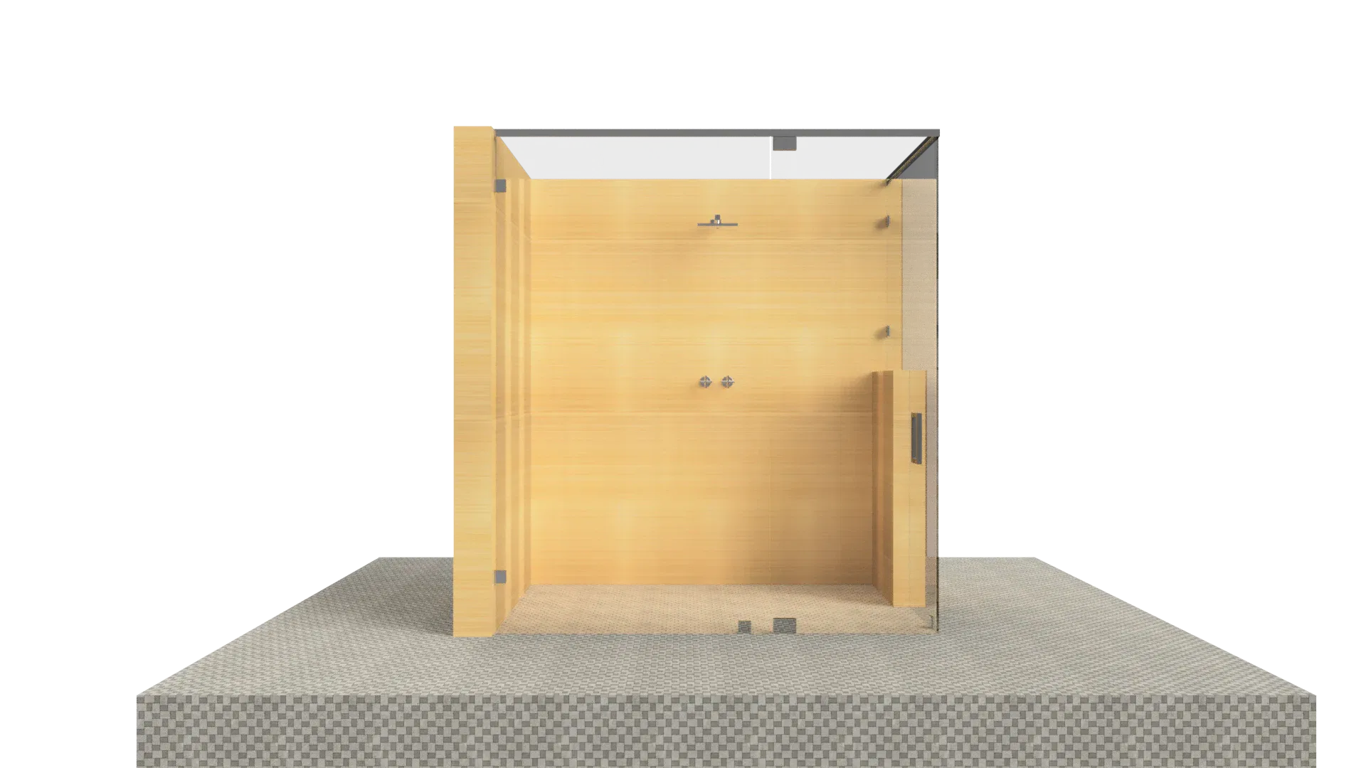High-quality glass shower door with wooden frame, stylish and durable for bathroom renovation.