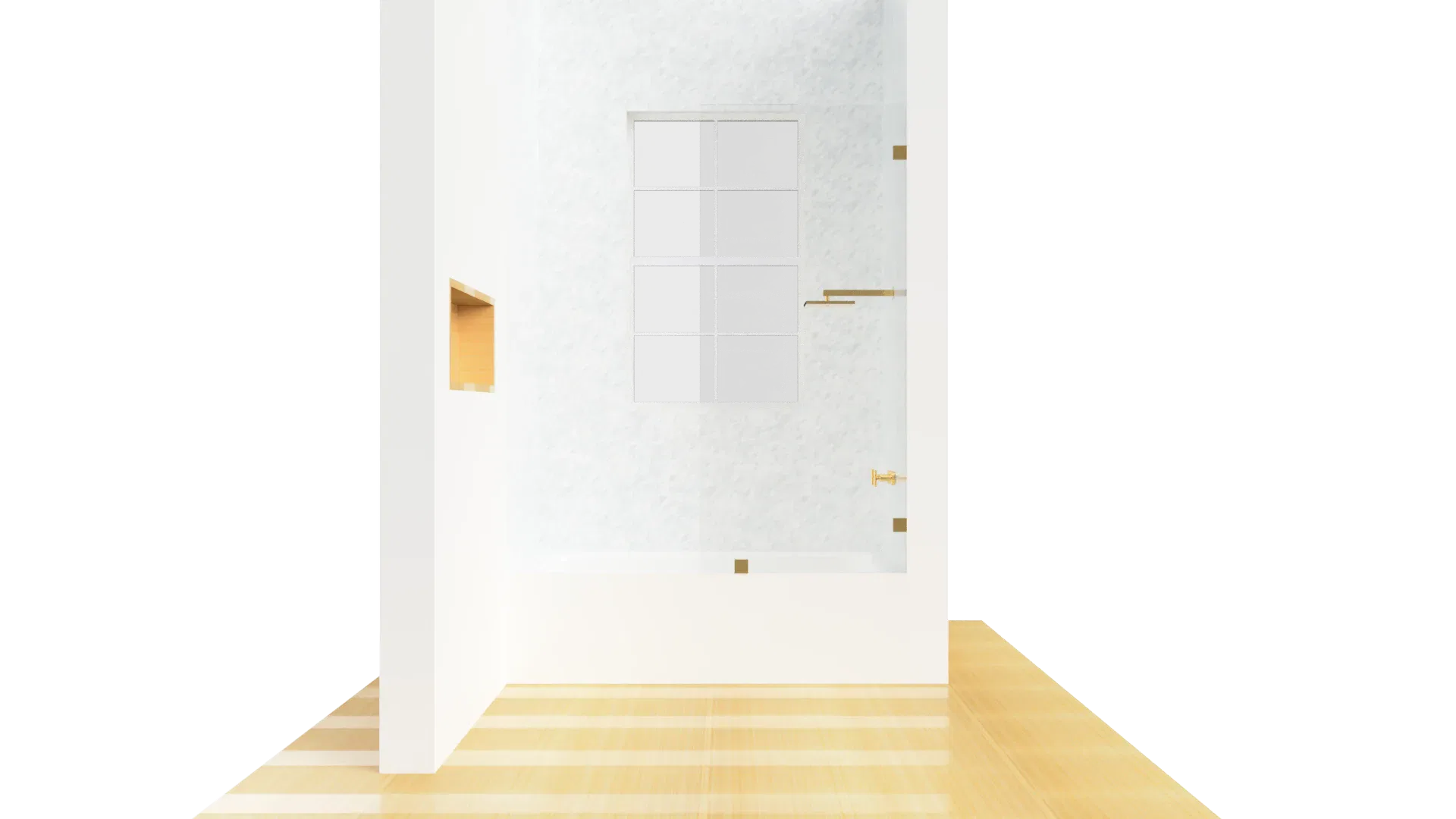 High-quality glass window with gold hardware and sleek design, perfect for modern interiors.