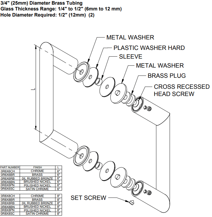 High-quality brass tubing and washers for durable mirror fixtures.