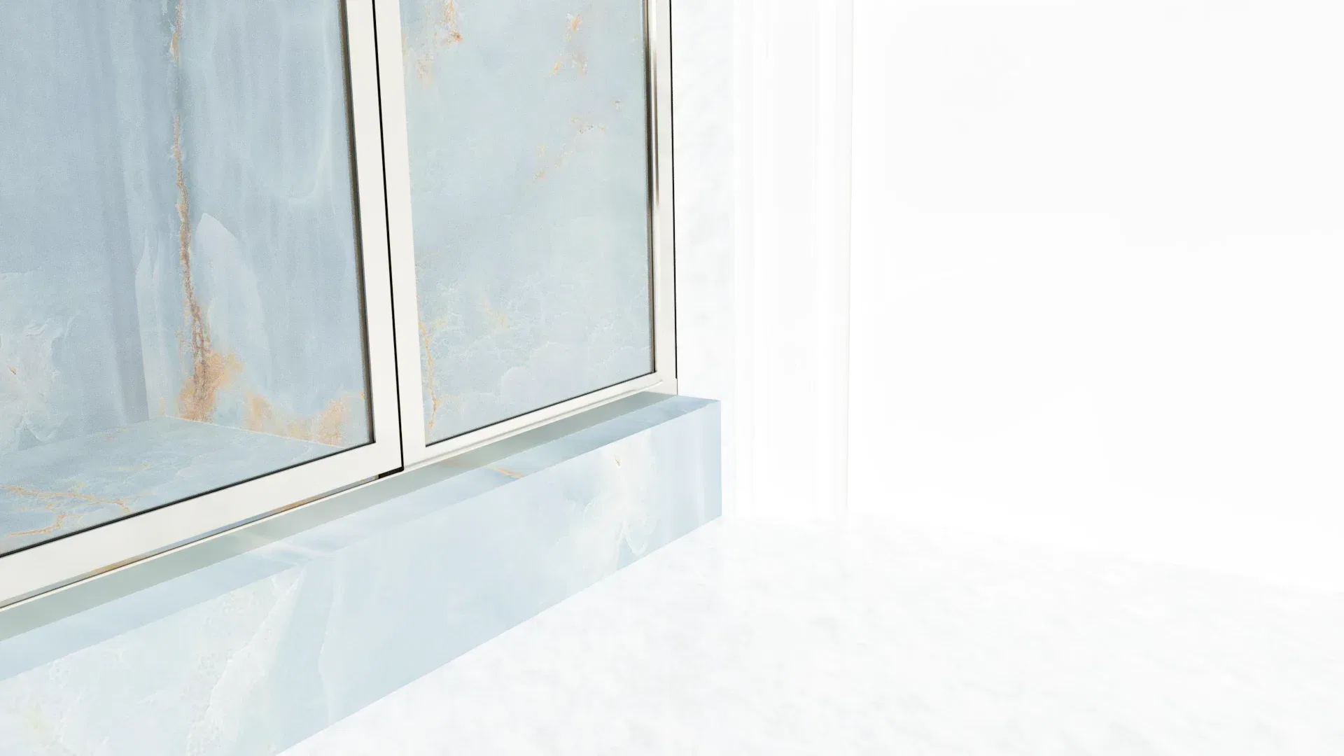 High-quality glass mirror with marble trim, perfect for modern bathroom decor.
