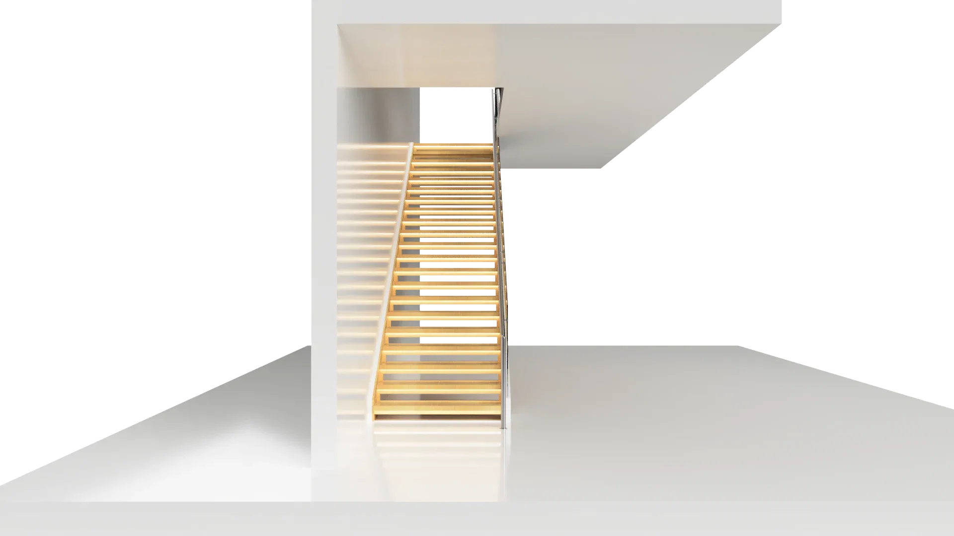 Bright contemporary staircase with glass railing in stylish interior.