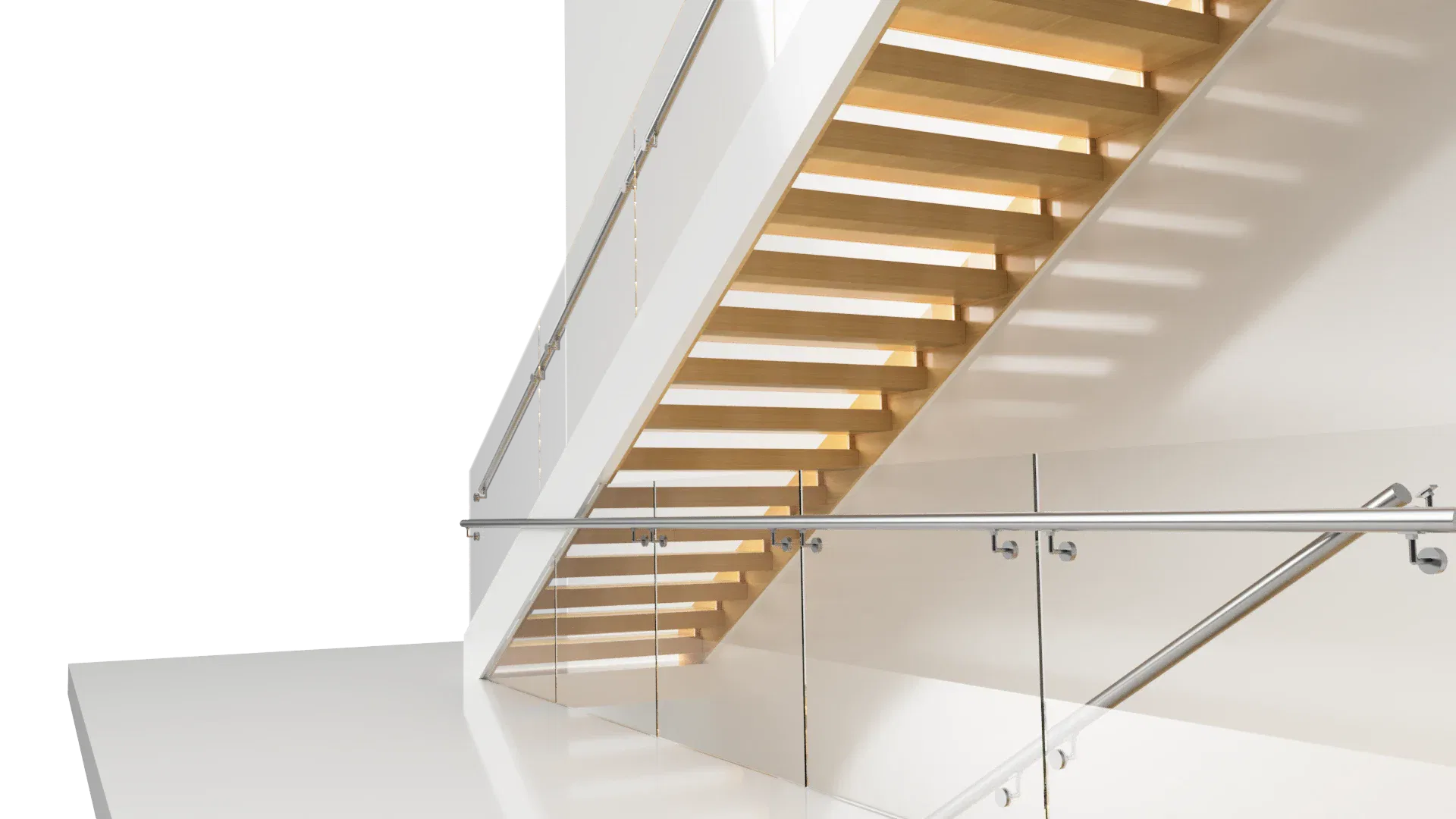 Sleek glass and metal stair railing enhance modern interior design and safety.