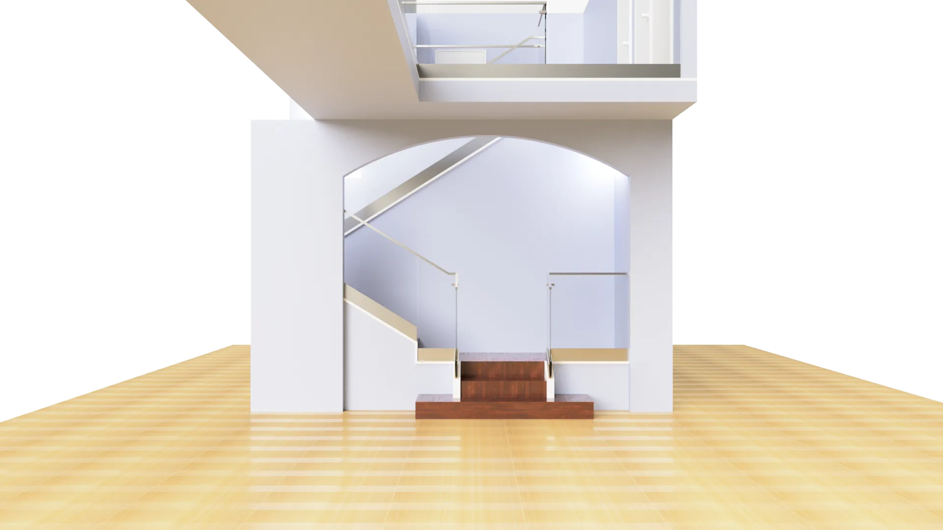 Stunning glass staircase with sleek mirrors enhances contemporary home decor.