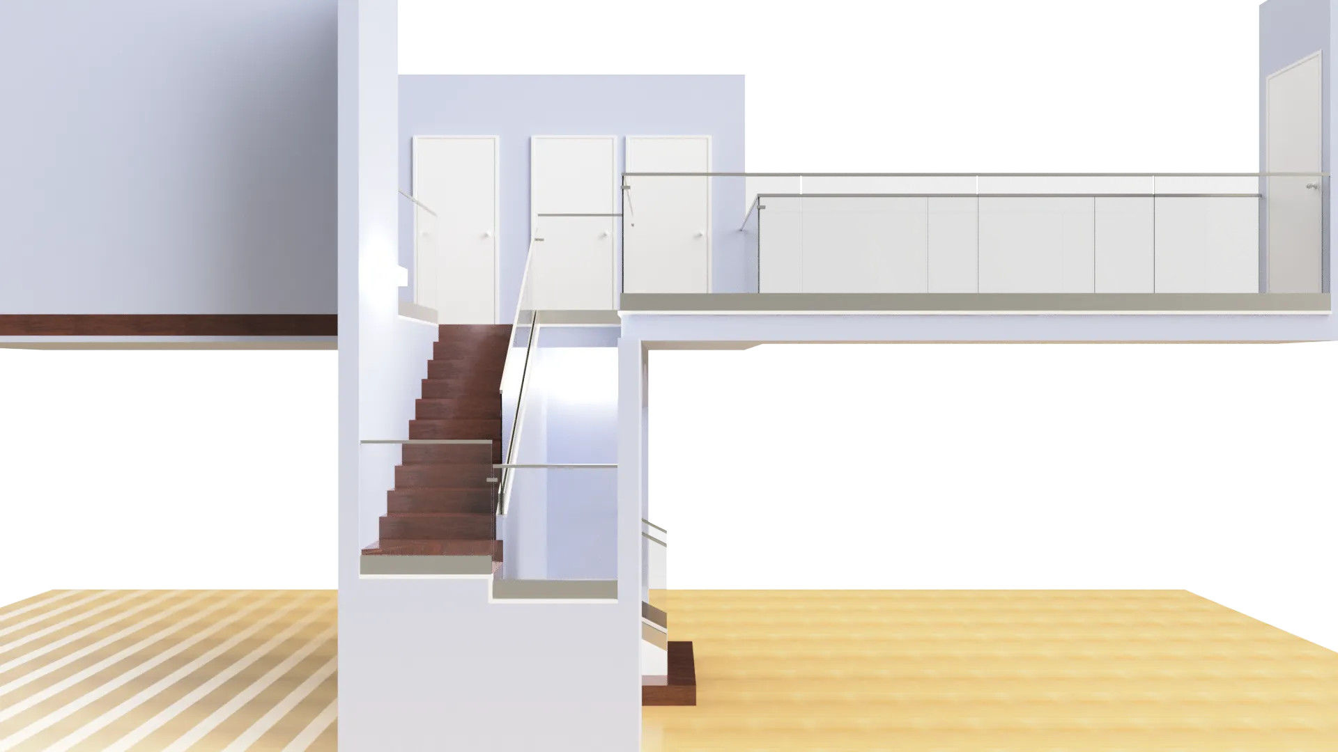 Modern glass railing and mirror installation for home interior designs.