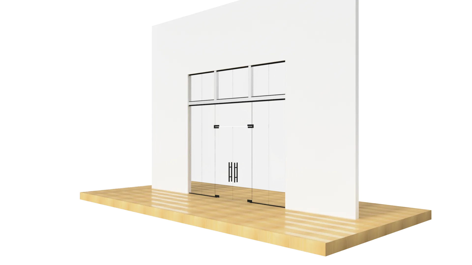 Modern glass doors with metal handles and transom windows, perfect for stylish commercial or residential entrances.