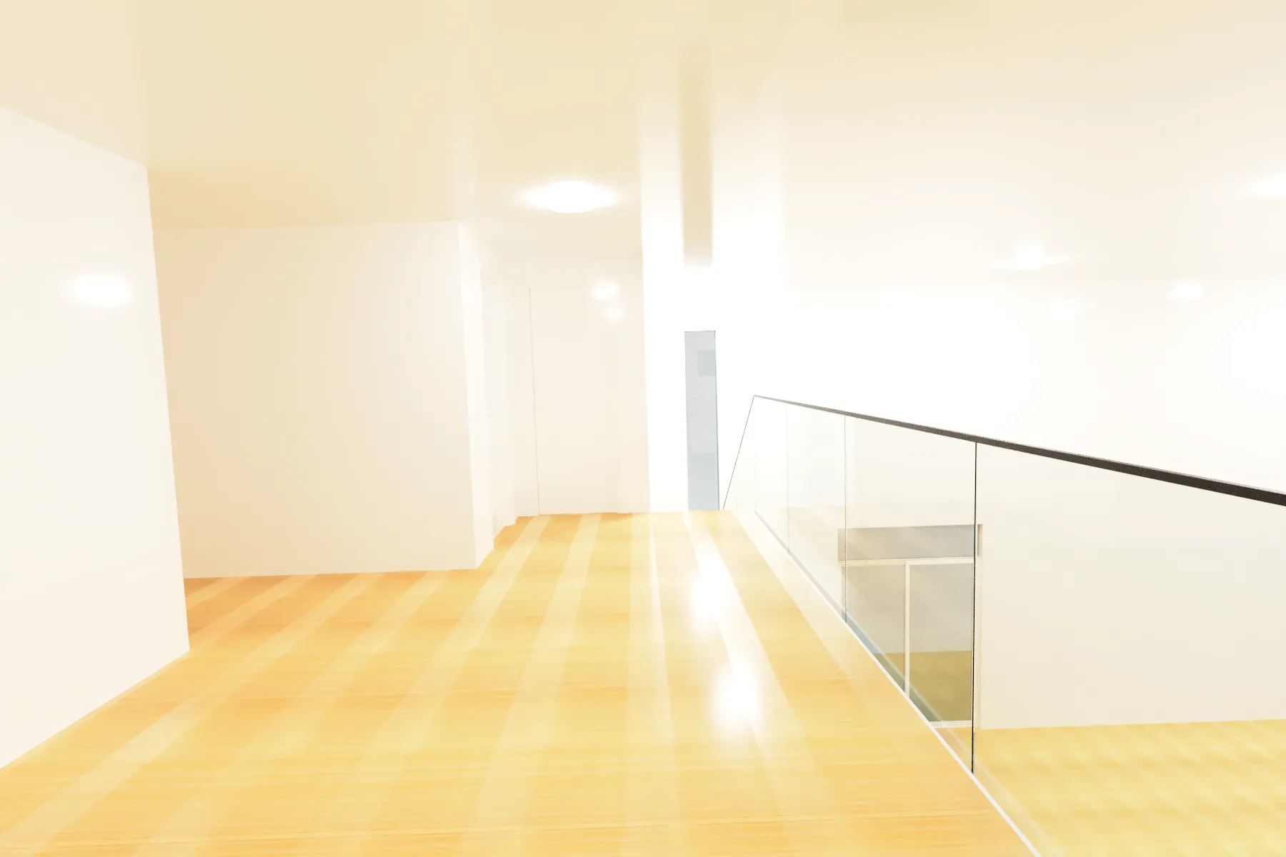 Stunning modern glass and mirror installation in a bright, minimalistic interior space.