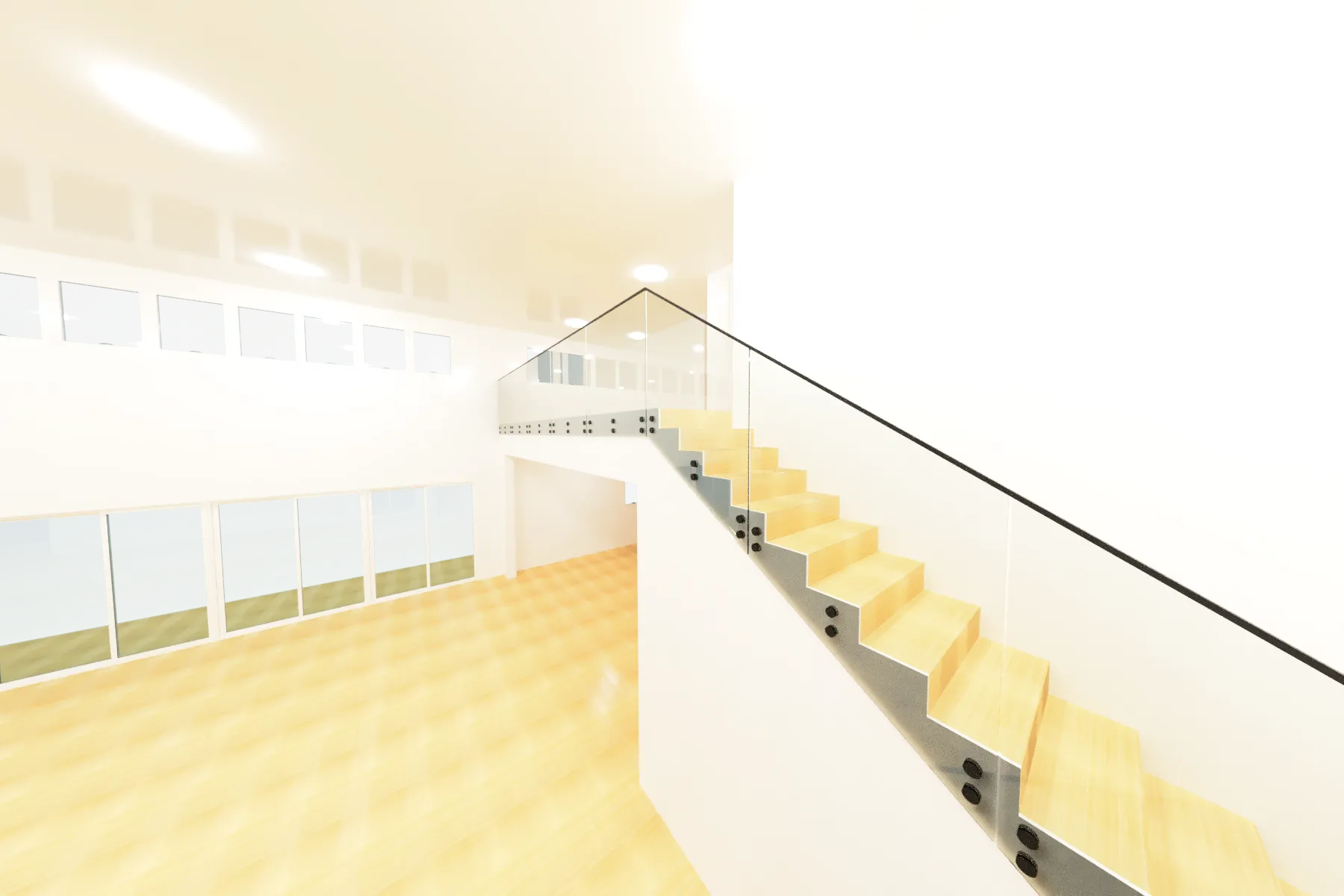 High-quality glass staircase with sleek metal supports, perfect for modern interior design.
