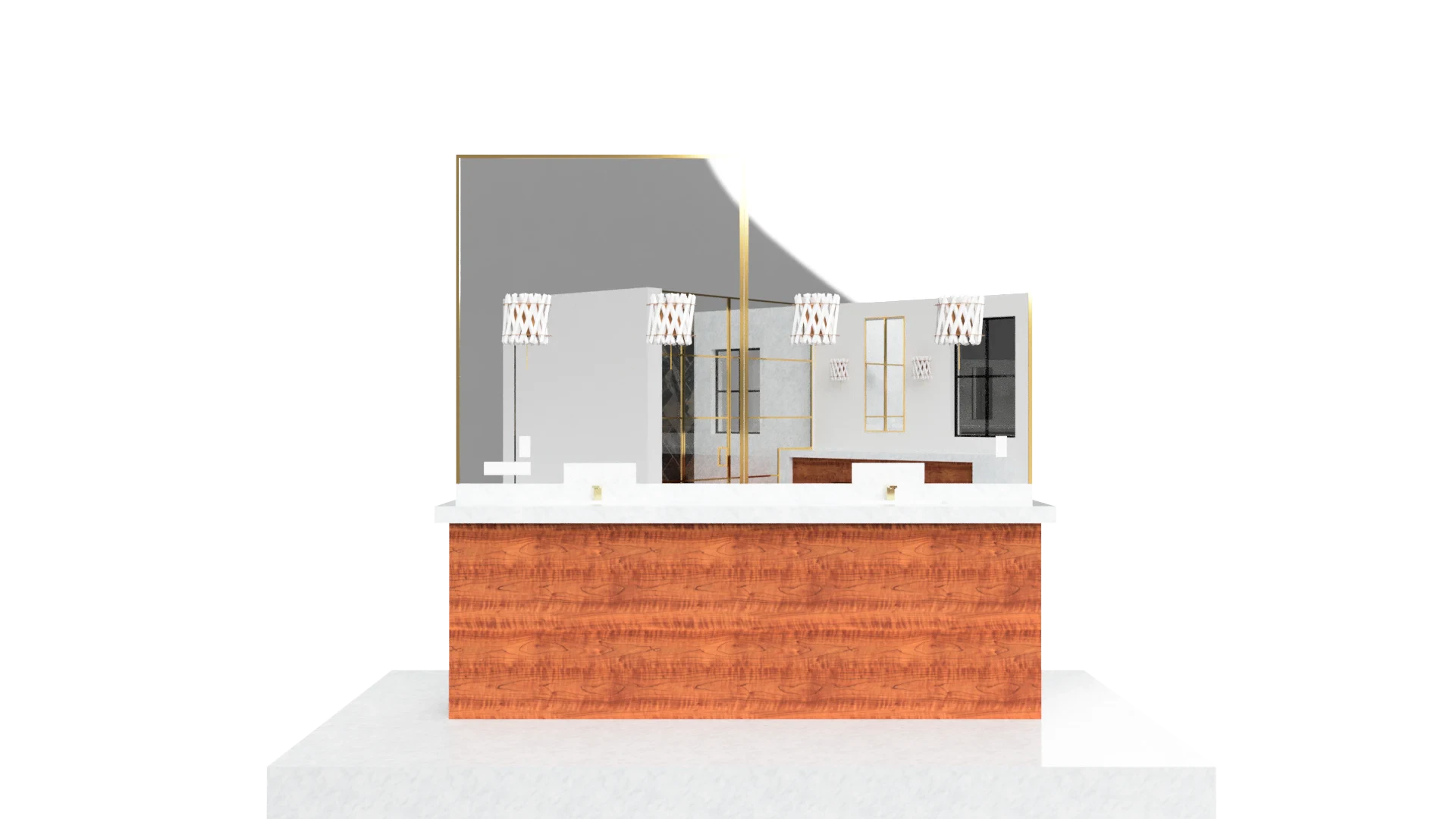 Stylish glass and mirror decor featuring modern lighting, perfect for interior design.