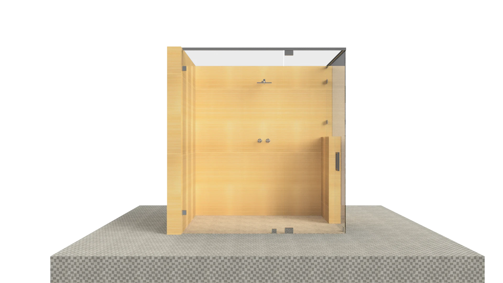 High-quality glass shower door with wooden frame, stylish and durable for bathroom renovation.