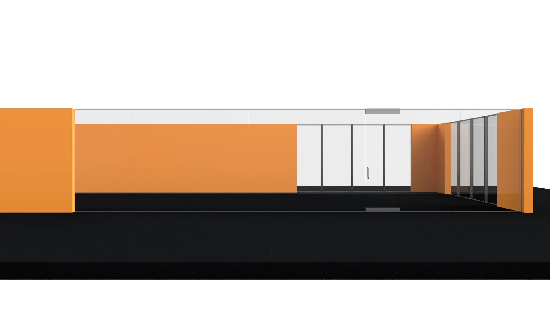 Elegant glass door display for mirrors and glass panels. Modern design with orange accents for stylish interiors.