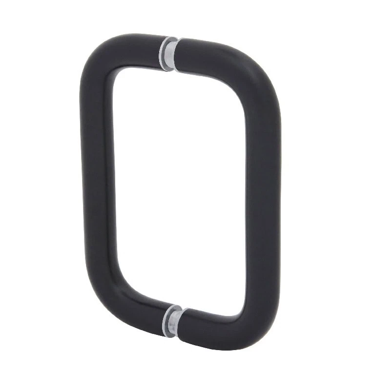 Black modern glass door handle with sleek, minimalist design for safety, style, and functionality.