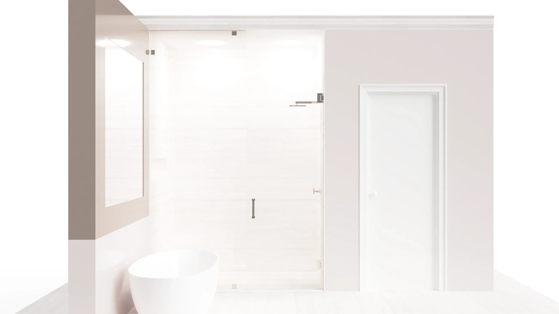 High-quality glass shower door and mirror for modern bathrooms.