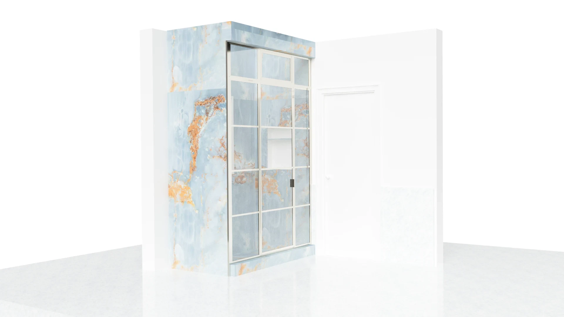 Elegant glass door with sleek frame for stylish interiors.