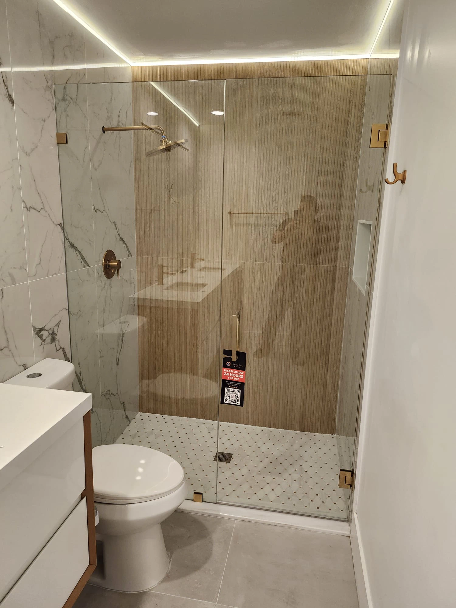 Luxury glass shower enclosure with modern design.
