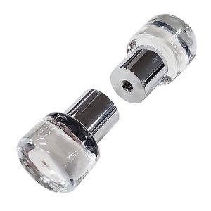Elegant crystal glass drawer knob with chrome accent for furniture upgrades.