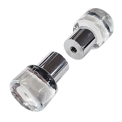 Elegant crystal glass drawer knob with chrome accent for furniture upgrades.
