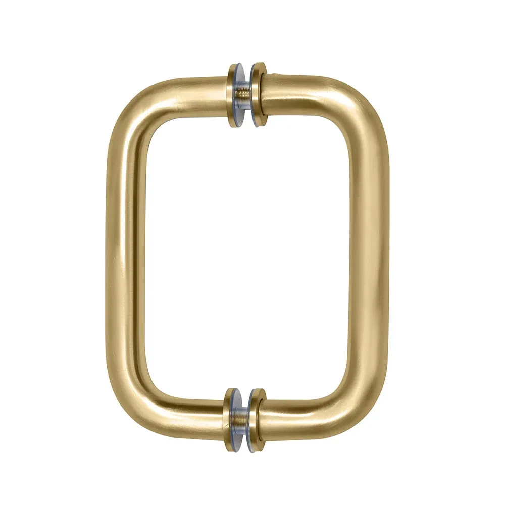 Luxurious gold glass door handle for mirror and custom glass applications.