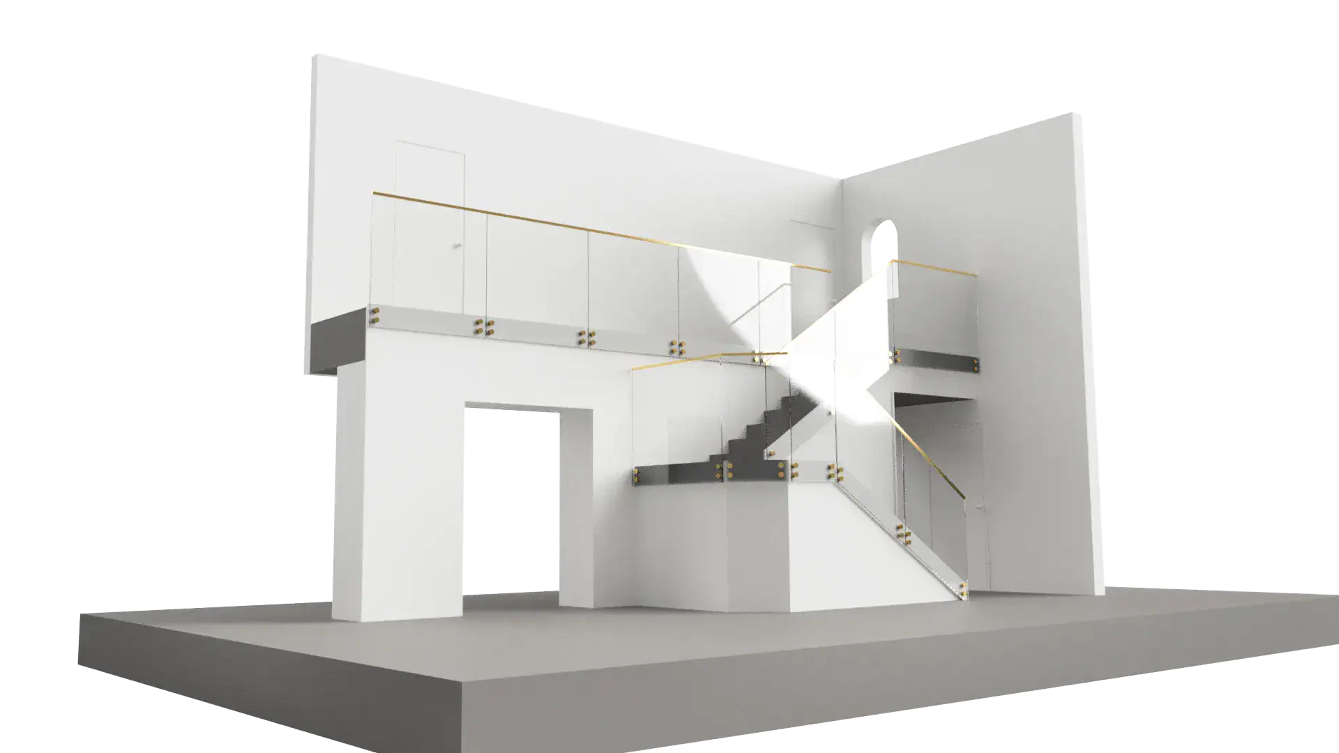 Stunning glass staircase with contemporary mirror panel, perfect for stylish interiors.