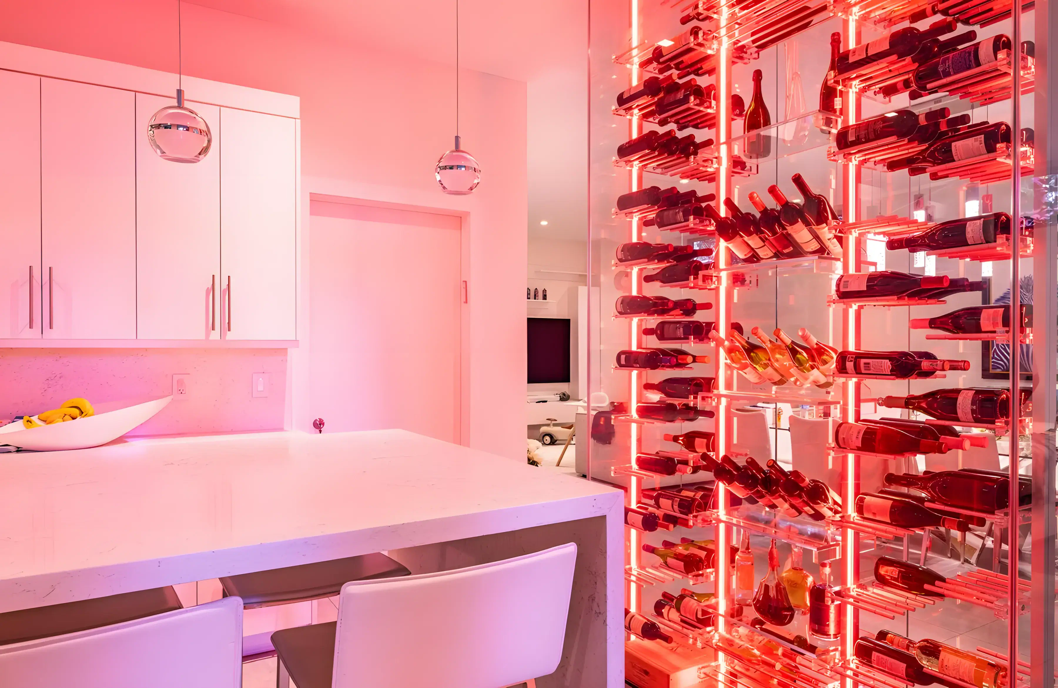 Elegant glass and mirror craftsmanship for wine storage.