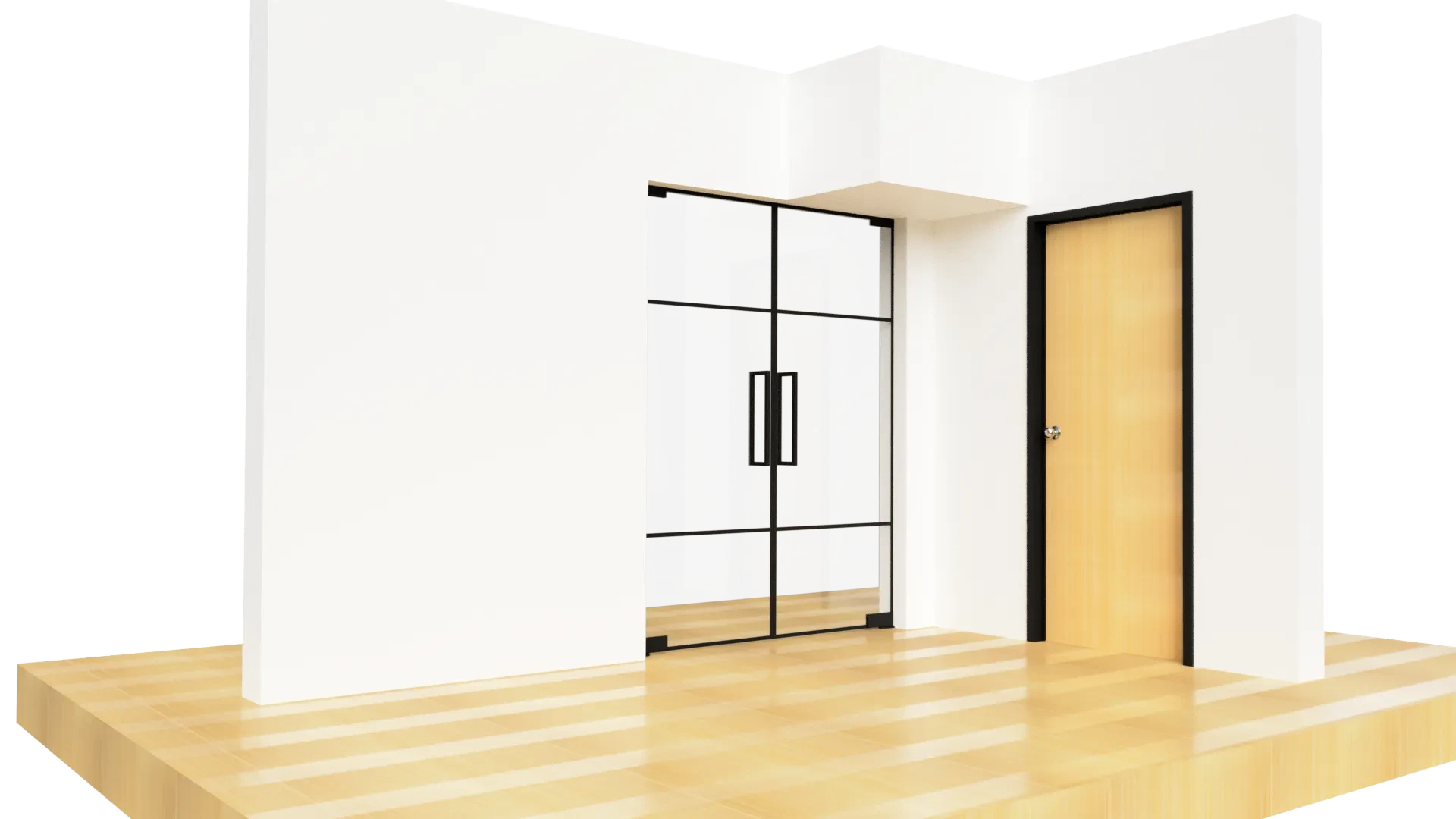 Modern black-framed glass doors for interiors and offices. Elegant, durable, and customizable glass solutions.