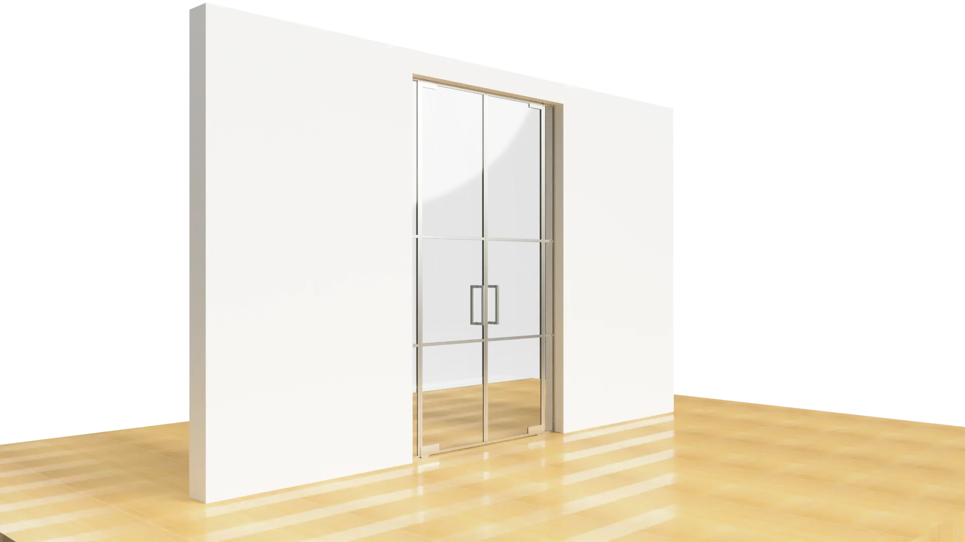 Modern glass door with metal frame, ideal for interior home or office spaces.