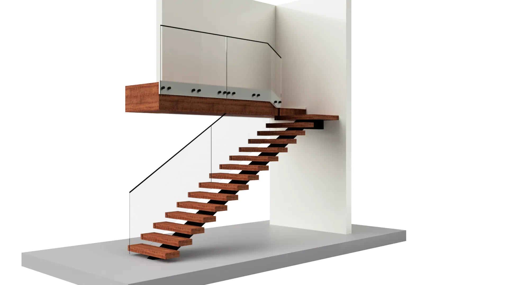 Stunning staircase featuring glass steps and sleek glass railing in a contemporary home setting.
