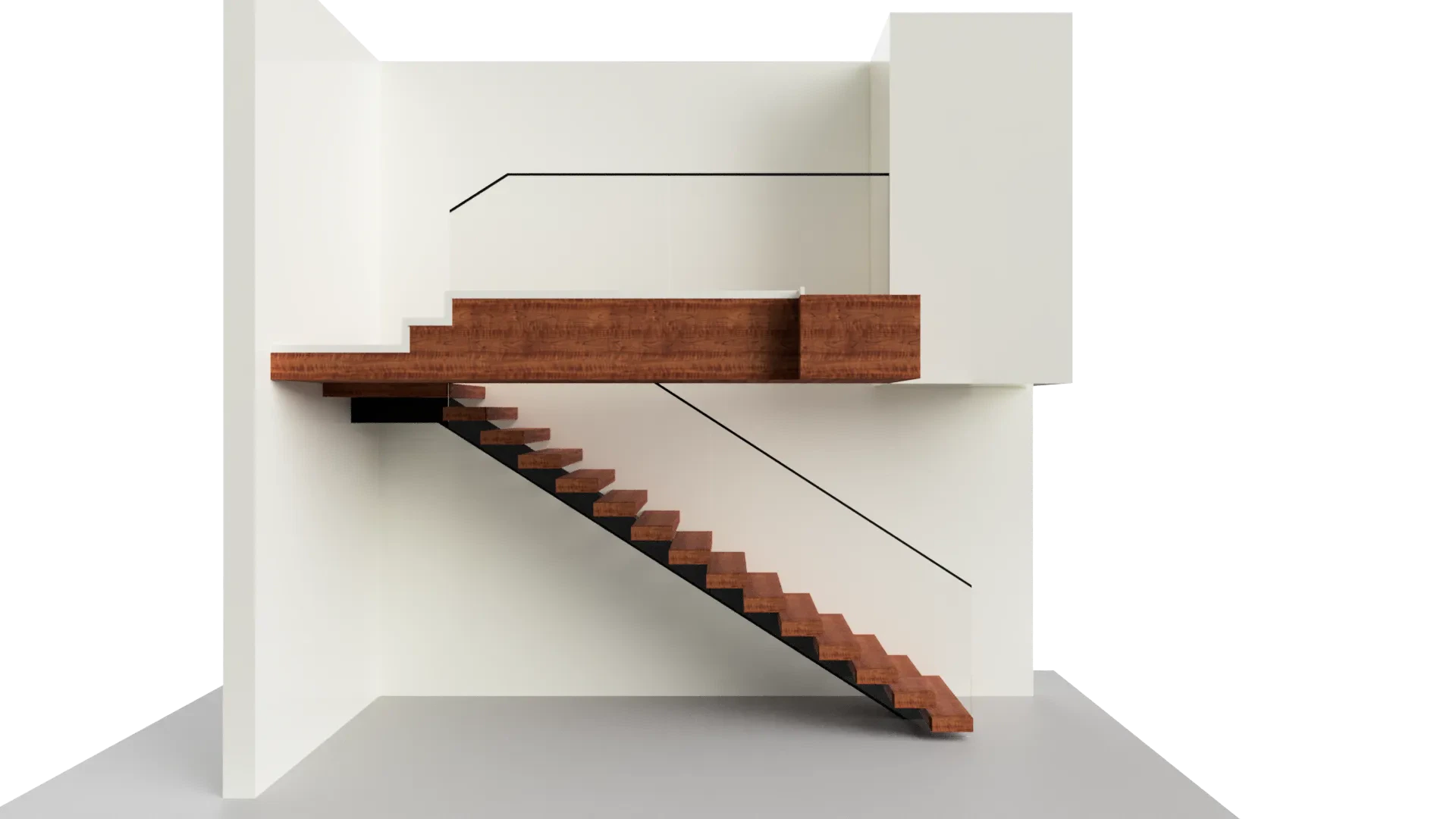 Modern glass staircase with wooden steps and sleek black accents for stylish interiors.