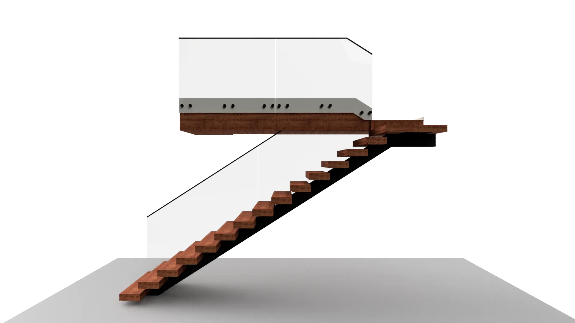 High-quality glass staircase with glass railing and wood steps for modern interior design and elegant aesthetic.