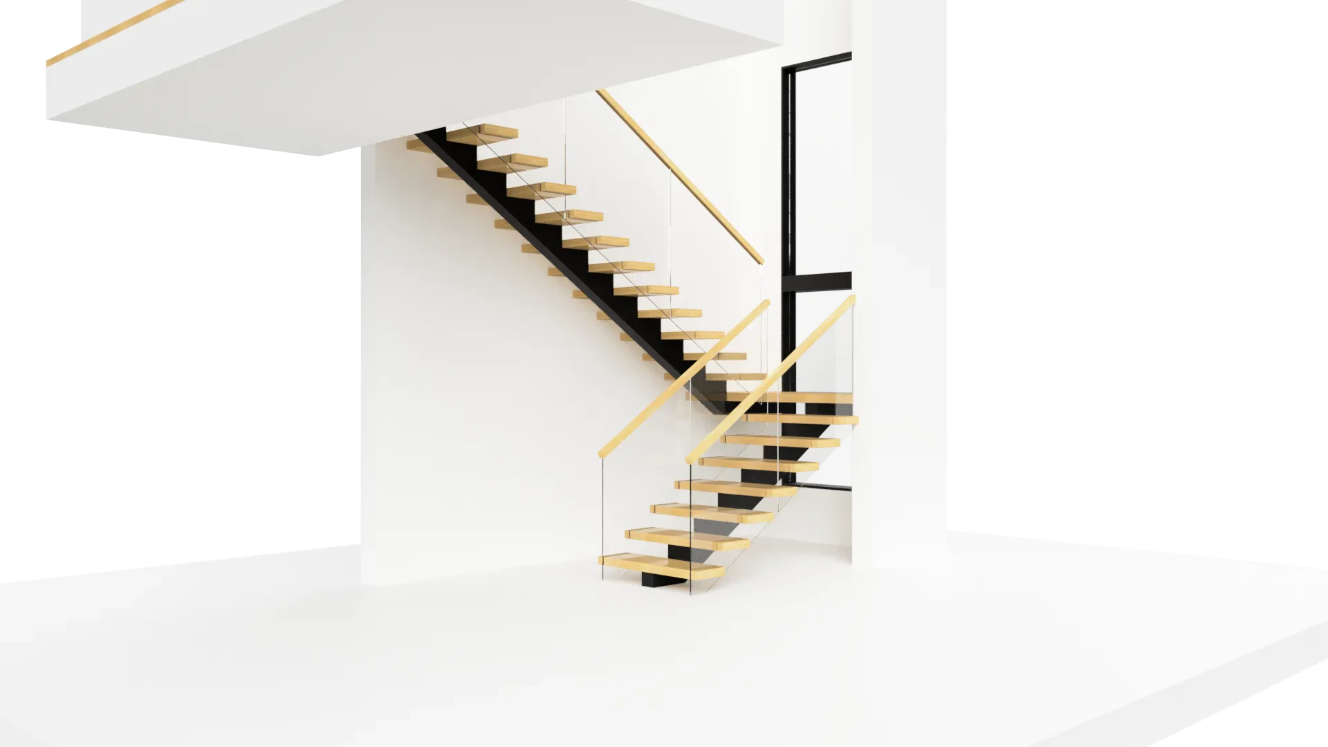 Elegant glass stairs with wooden treads, perfect for contemporary residential or commercial spaces.