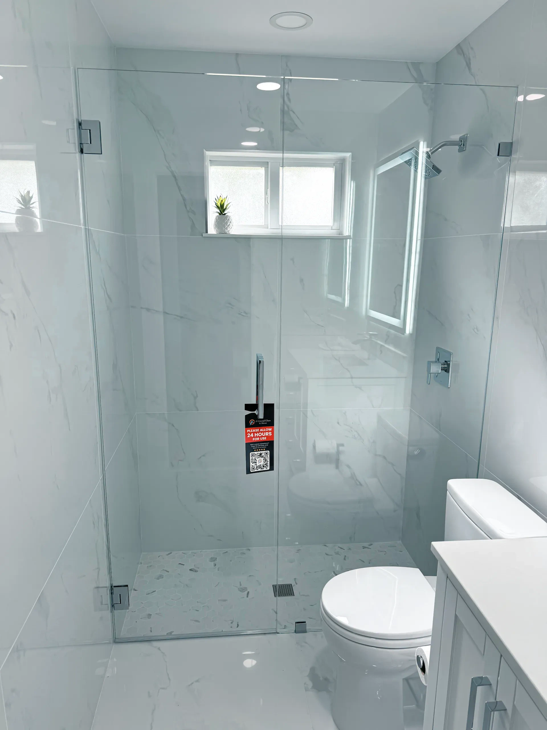 High-quality glass shower door with sleek modern design for bathrooms.