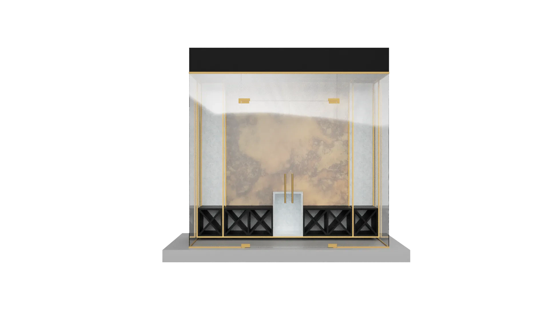 Luxury glass installation with gold detailing, perfect for modern home or office decor.