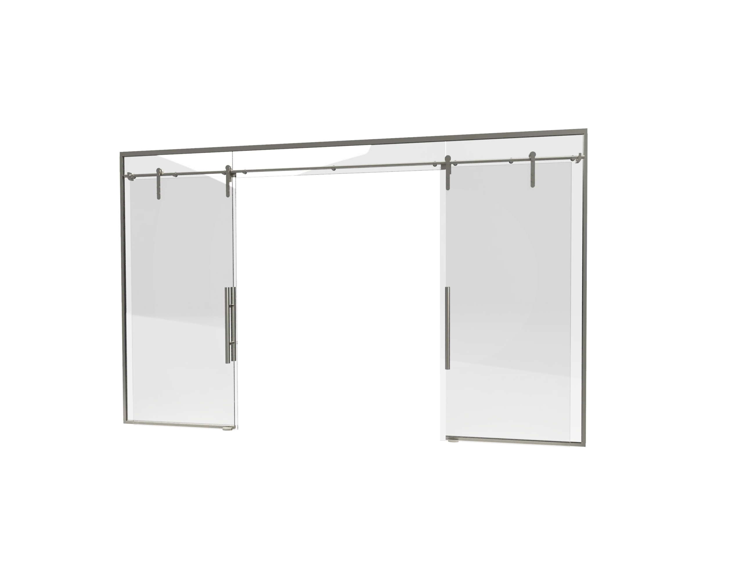 Modern stainless steel glass door with sliding track for commercial use.