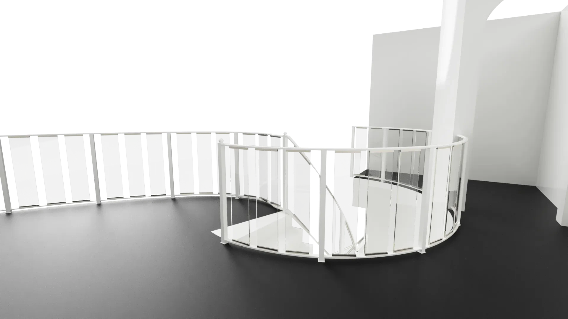 Modern white glass railing with sleek metal frames, ideal for contemporary interior and balcony designs.