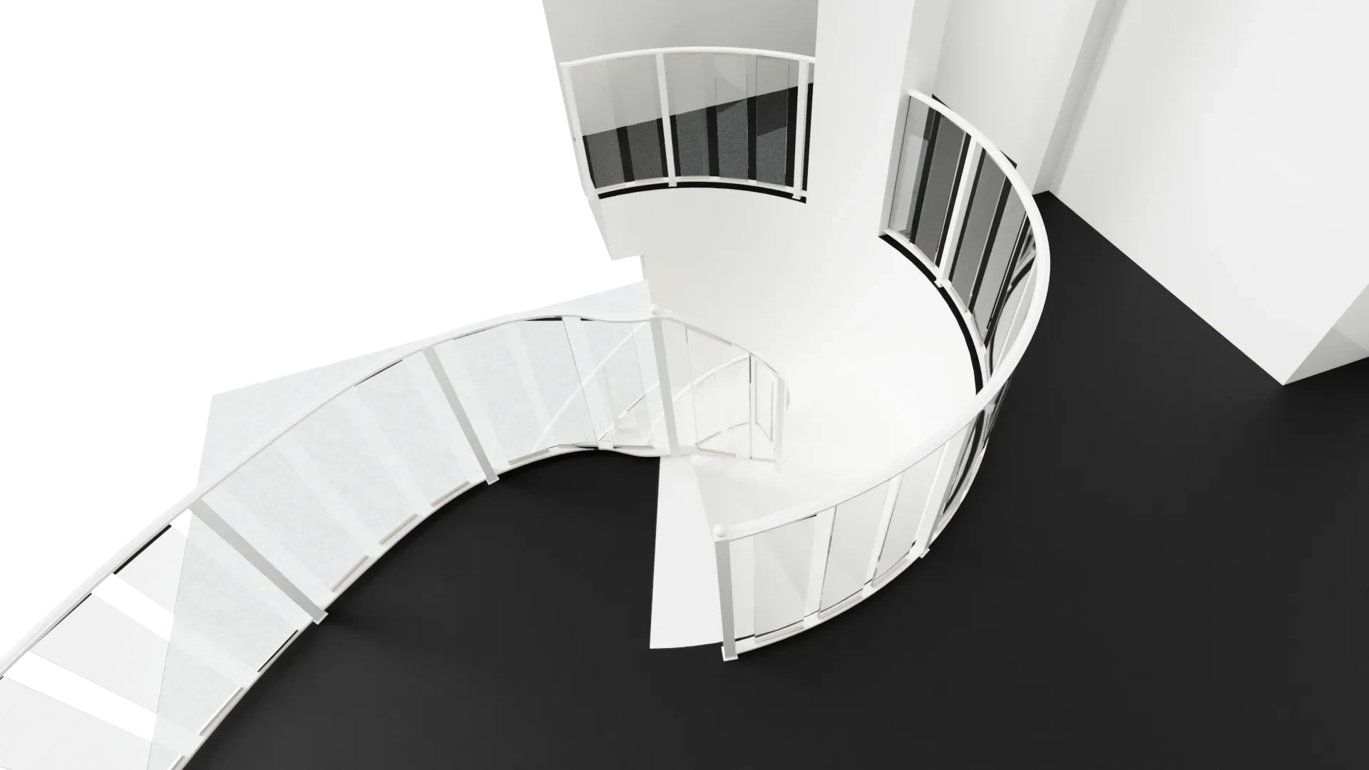 Elegant white glass and mirror staircase featuring sleek glass panels and modern design.