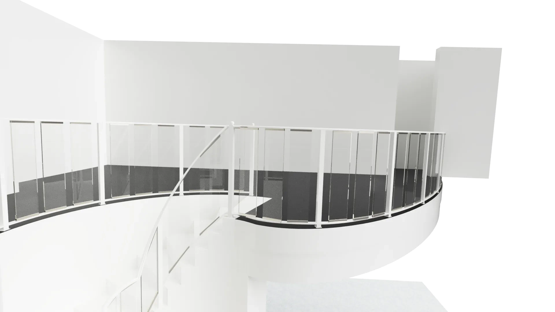 Transparent glass balcony railing with sleek white frames, perfect for modern homes.