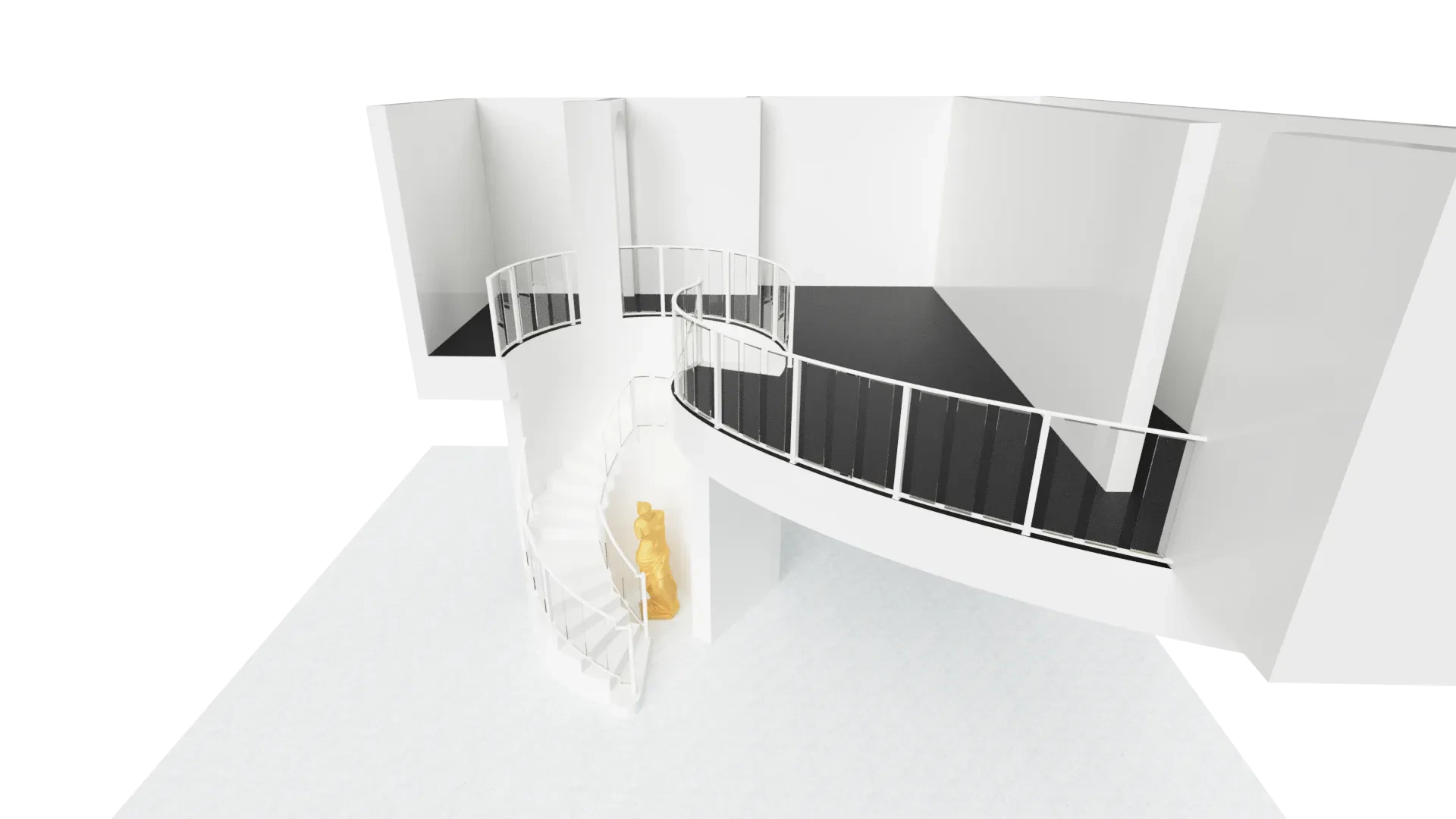 Elegant glass railing staircase featuring curved glass panels and sleek handrails.