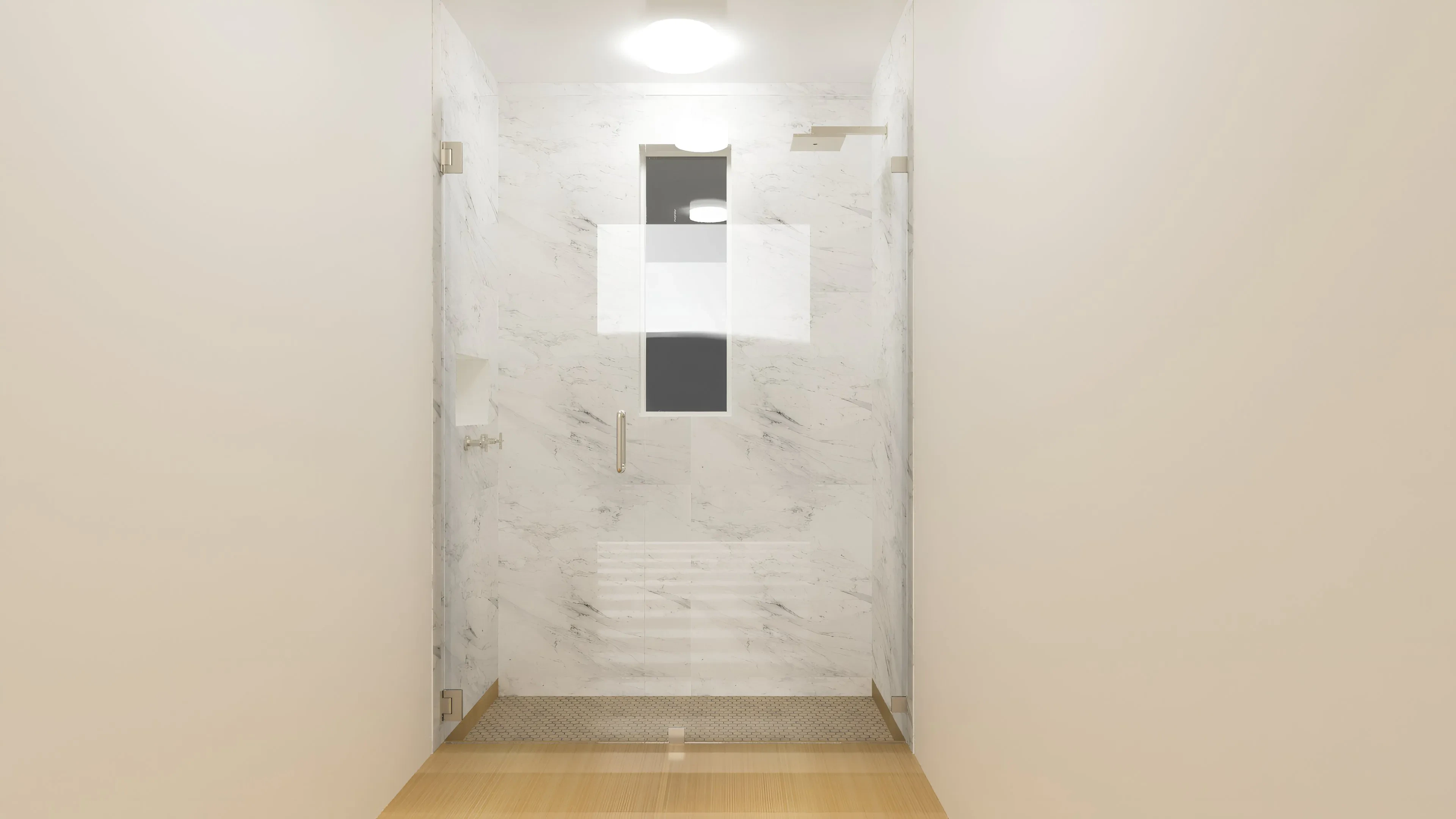 High-quality crystal glass shower door with modern design and sleek chrome handle. Perfect for luxury bathroom upgrades.