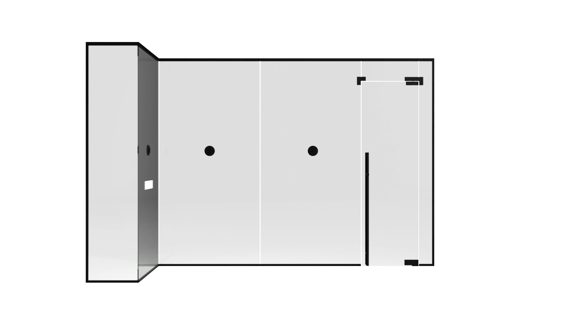 Stainless steel framed glass shower enclosure with mirror and sleek hardware.