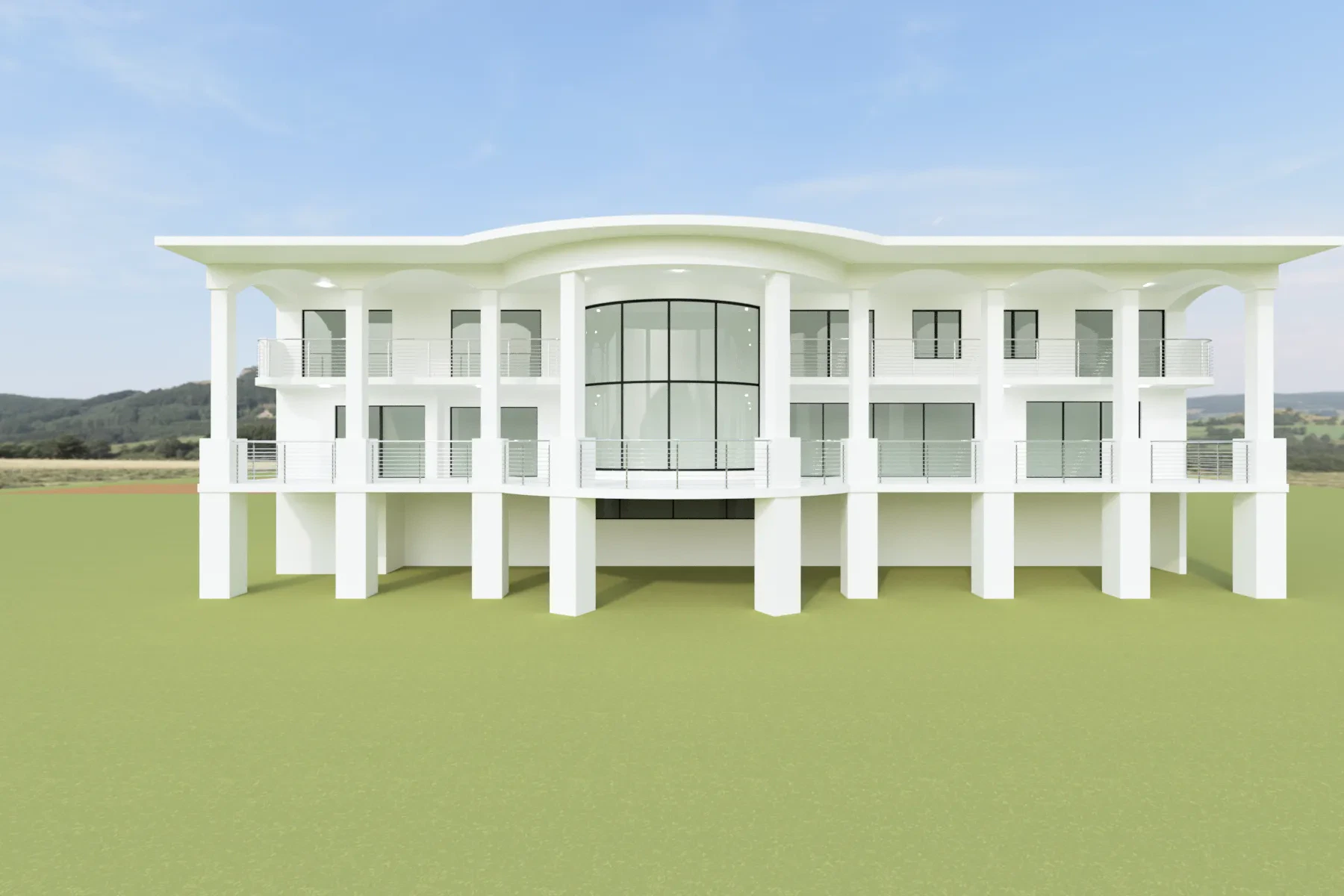 Stunning white building with glass windows and balconies, showcasing contemporary design.