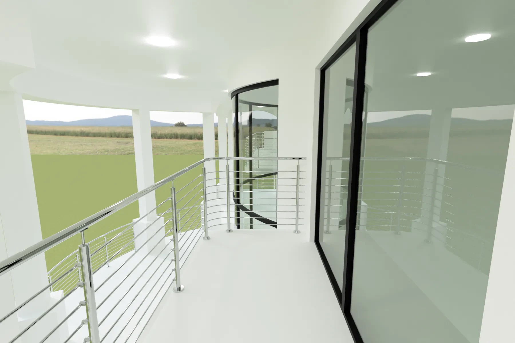 High-quality glass balcony railing with sleek metal handrail for modern homes and offices.