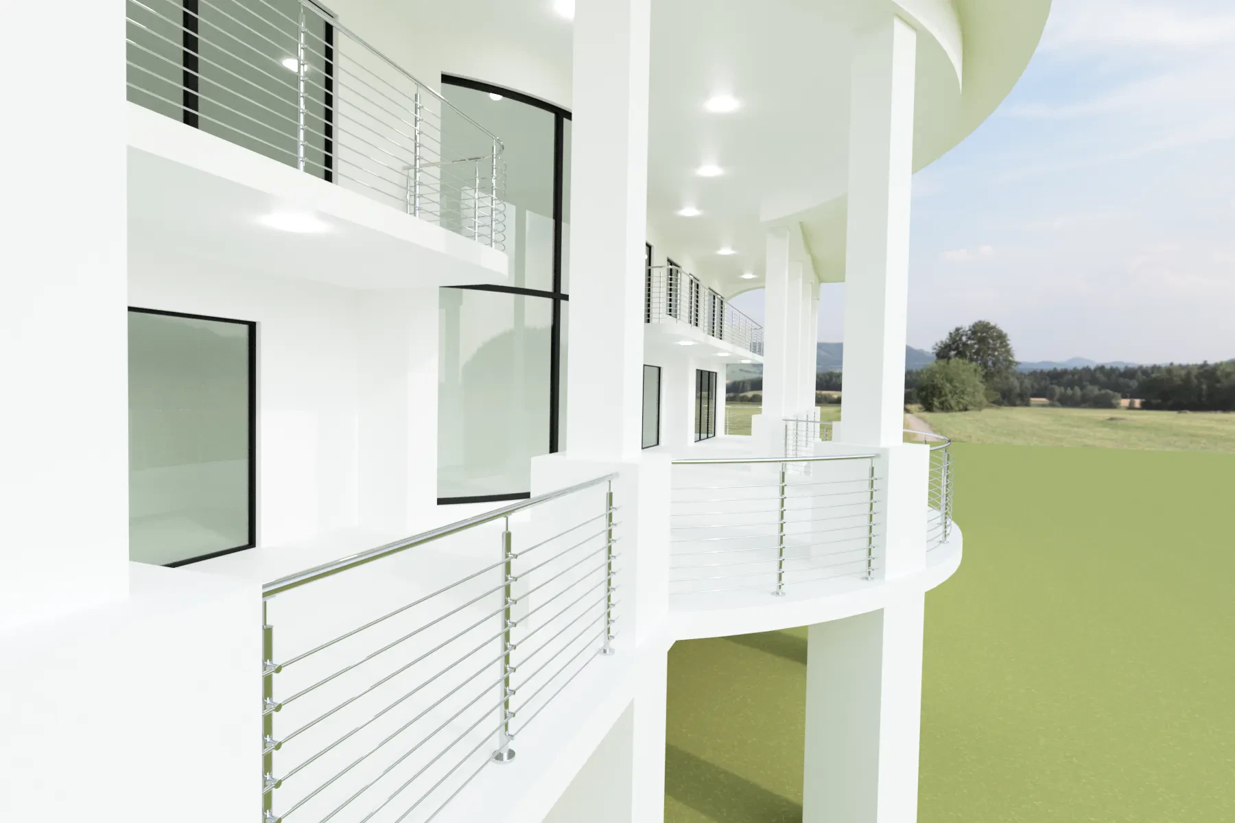 Stylish stainless steel glass railings for balconies and interiors.