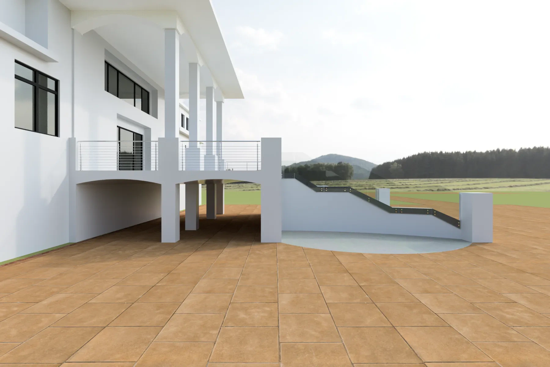 Modern glass balcony with sleek railing for outdoor safety and aesthetic appeal.