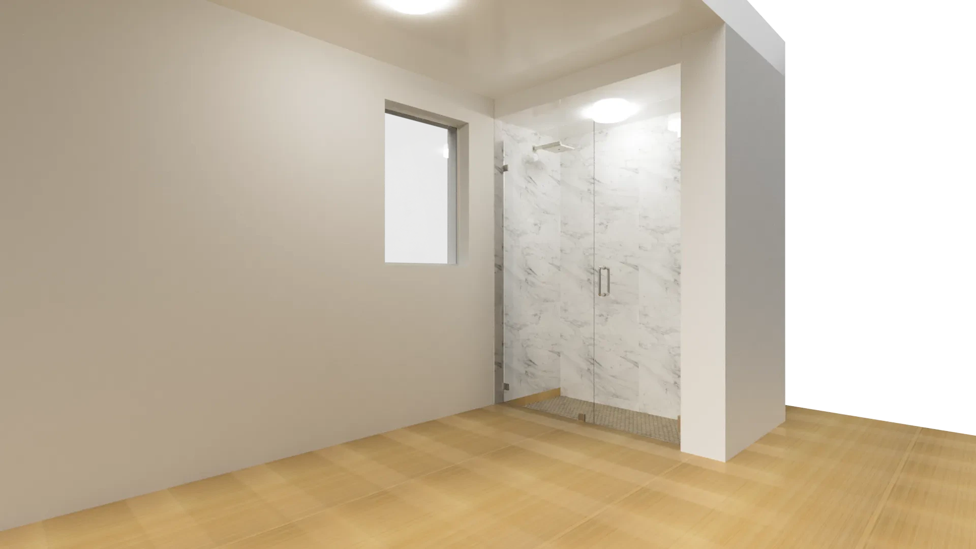 High-quality glass shower enclosure with marble walls and modern design.