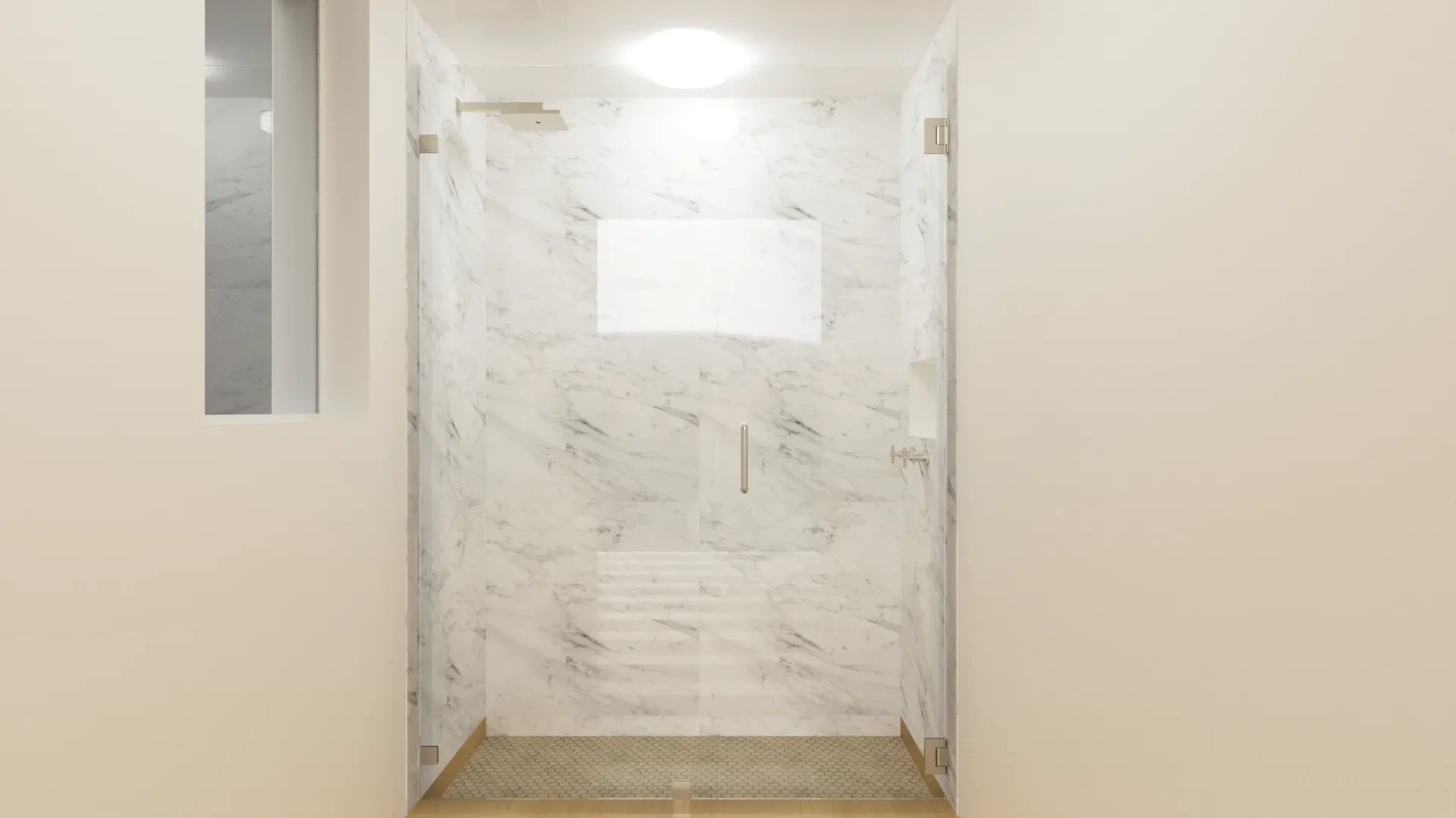 Stunning glass and marble entryway showcasing high-quality materials and craftsmanship.