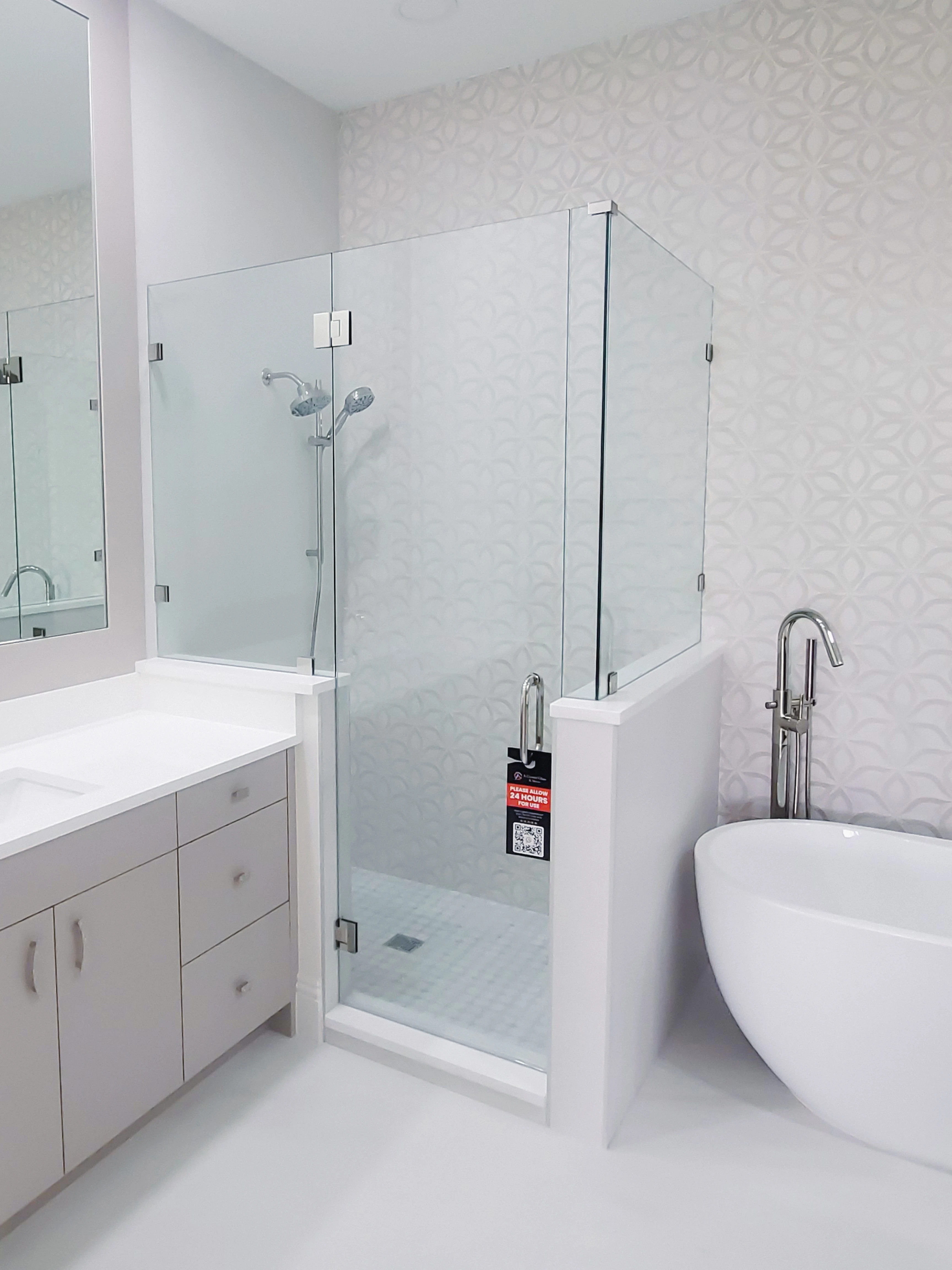 High-quality glass shower door for modern bathrooms with sleek hardware.