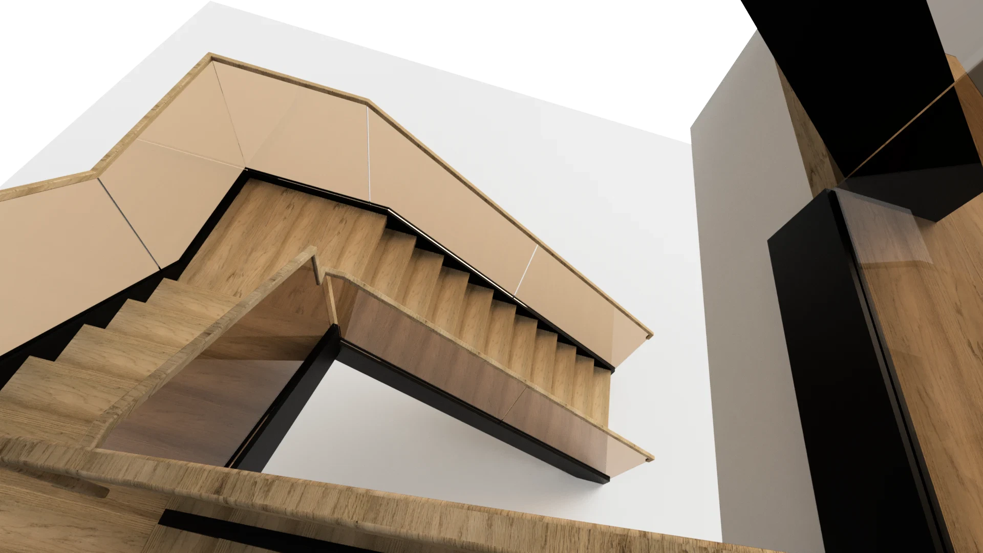 High-quality glass and wooden staircase with sleek modern finishes.