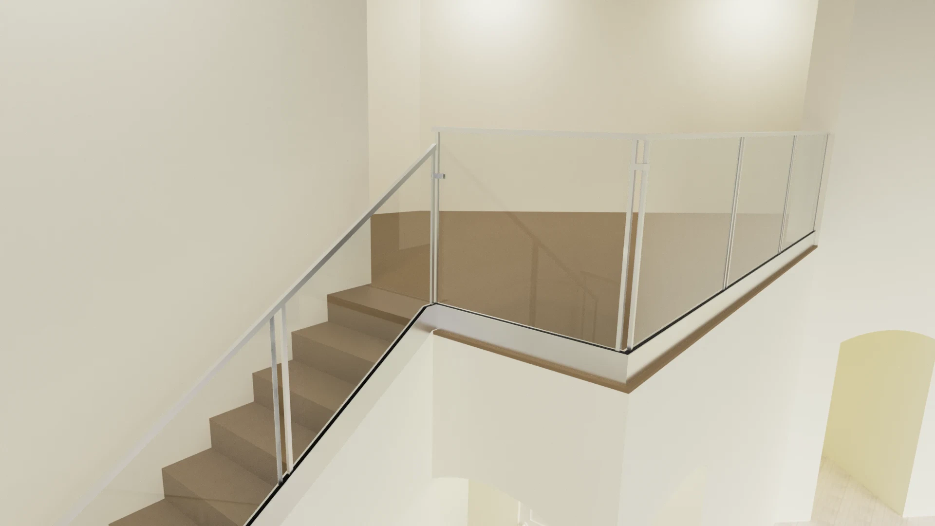 Stainless steel and glass staircase railing for modern home or office safety and style.