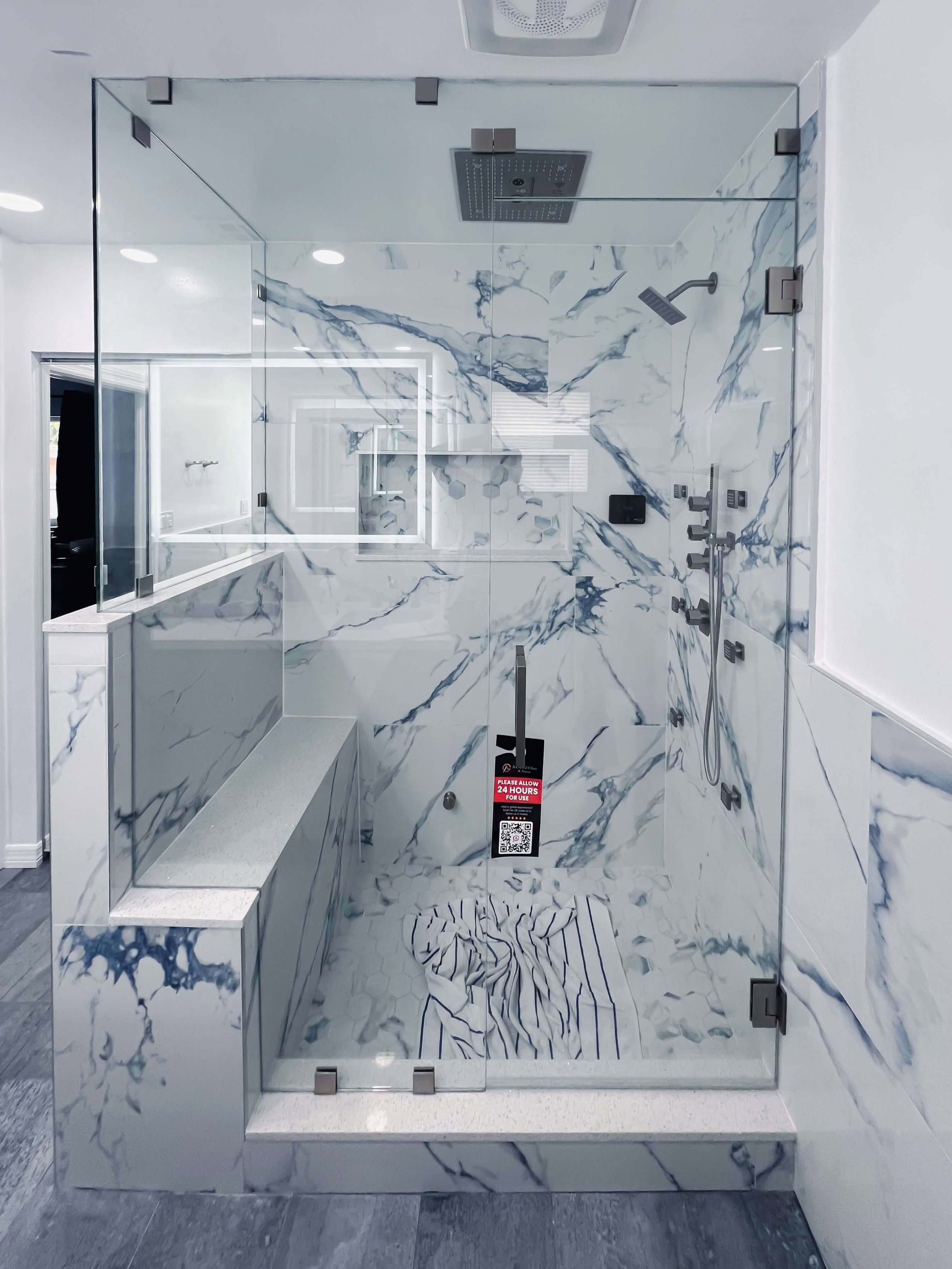 90° Degree Angle Shower 3/8” Clear Monolithic Tempered Glass
