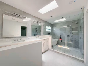 High-quality glass mirror in modern bathroom design.